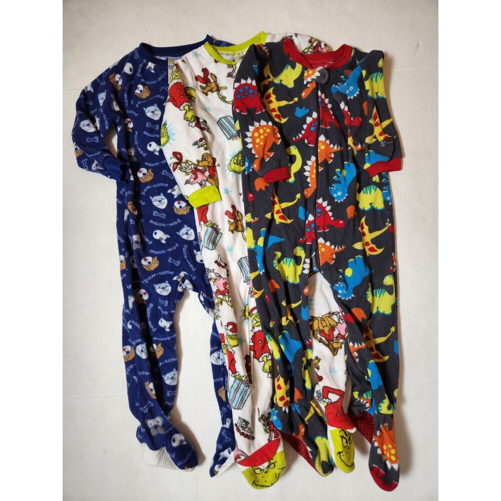 Toddler 3T Fleece Footed Pajamas Lot – Grinch, Sleep On It, Children’s Place